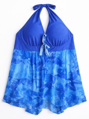Blue Halter Tankini Swim Top
